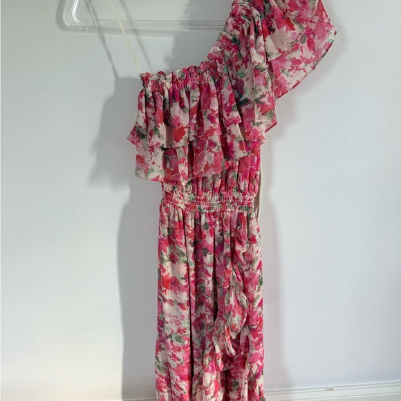 MISA Rumi One shoulder Floral high low Pink Ruffle dress - Picture 4 of 8